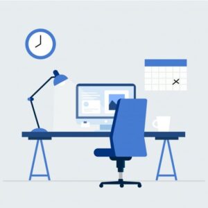 Premium Vector _ Modern office desk with flat design